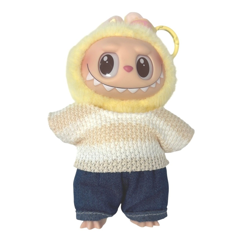 Pop Mart | Labubu The Monsters Plush Yellow Bunny Knit Sweater Denim Pants